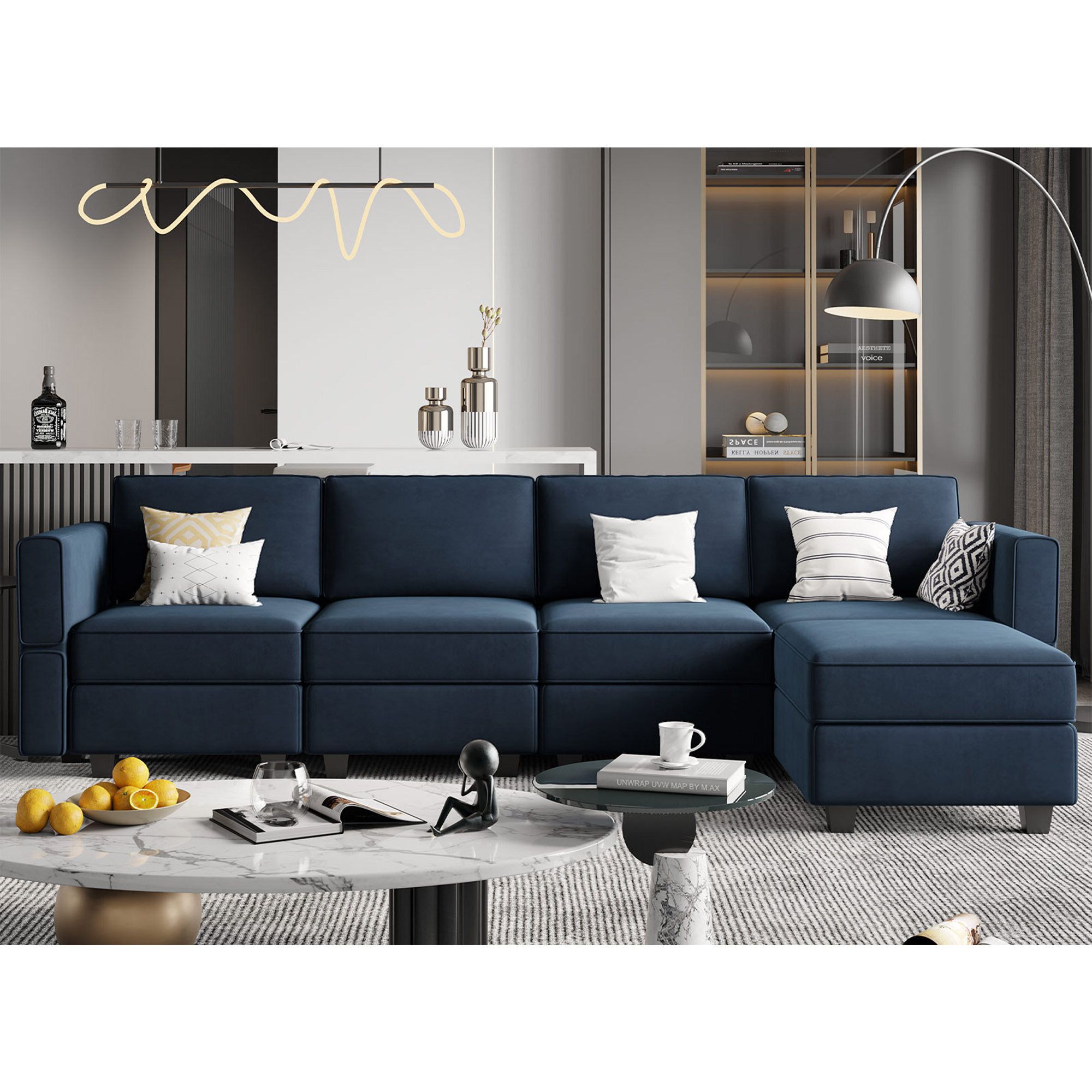 Latitude Run® Teangela 116.6'' Upholstered Sectional Sofa With Storage &  Reviews | Wayfair For Sectional Sofas With Ottomans And Tufted Back Cushion (Gallery 17 of 20)