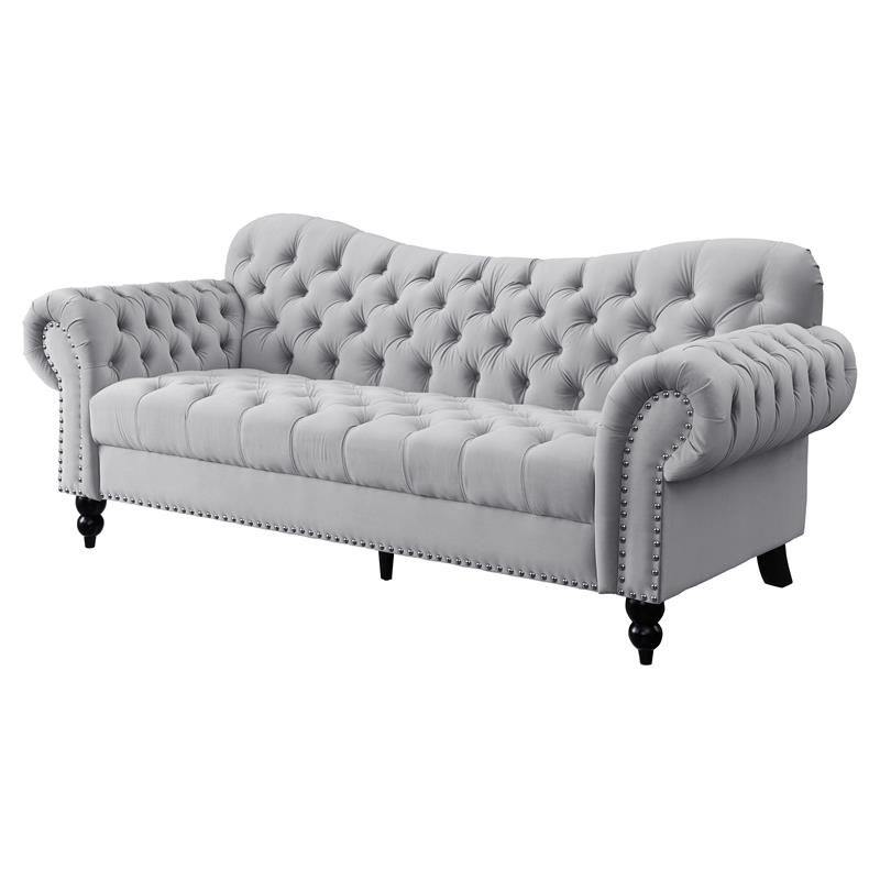 Lexicon Rosalie 83.5" Velvet Fabric Sofa With Nailhead In Light Gray |  Bushfurniturecollection With Light Gray Velvet Sofas (Gallery 8 of 20)