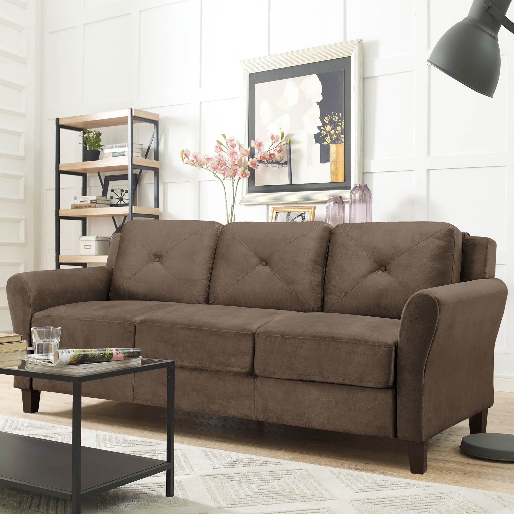 Lifestyle Solutions Taryn Sofa With Rolled Arms, Brown Fabric – Walmart With Sofas With Rolled Arm (Gallery 9 of 20)