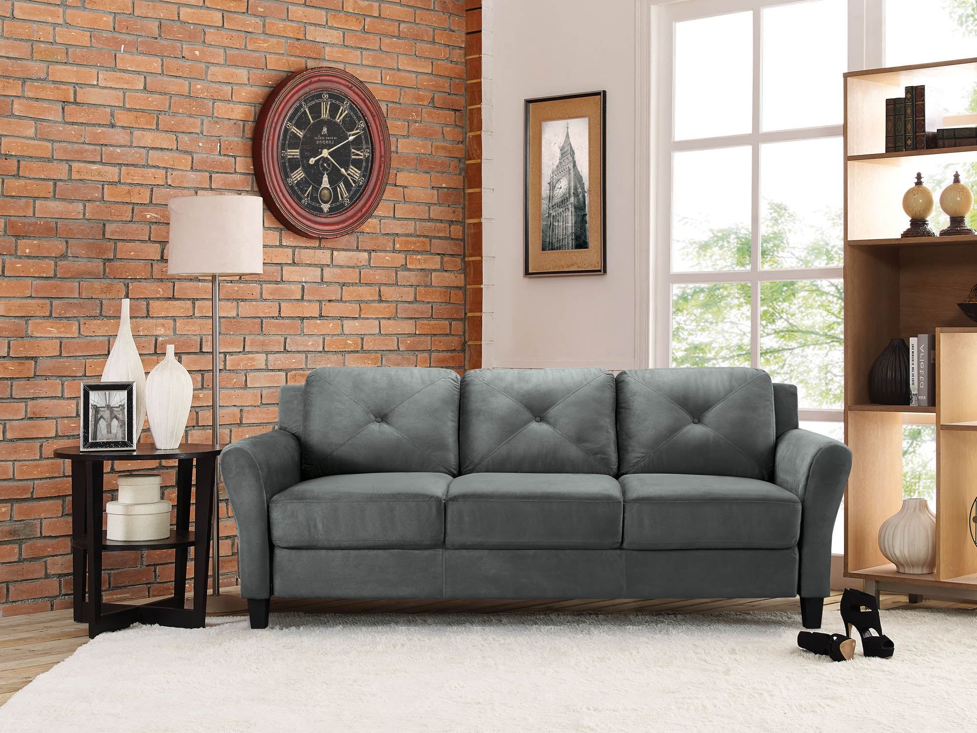 Lifestyle Solutions Taryn Sofa With Rolled Arms, Dark Gray Fabric –  Walmart Regarding Sofas With Rolled Arm (View 7 of 20)