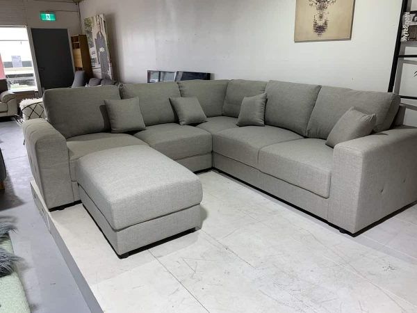 Light Grey 6 Seater Modular Sofa With Ottoman | Discount Furniture Mentone Pertaining To 6 Seater Modular Sectional Sofas (View 6 of 20)