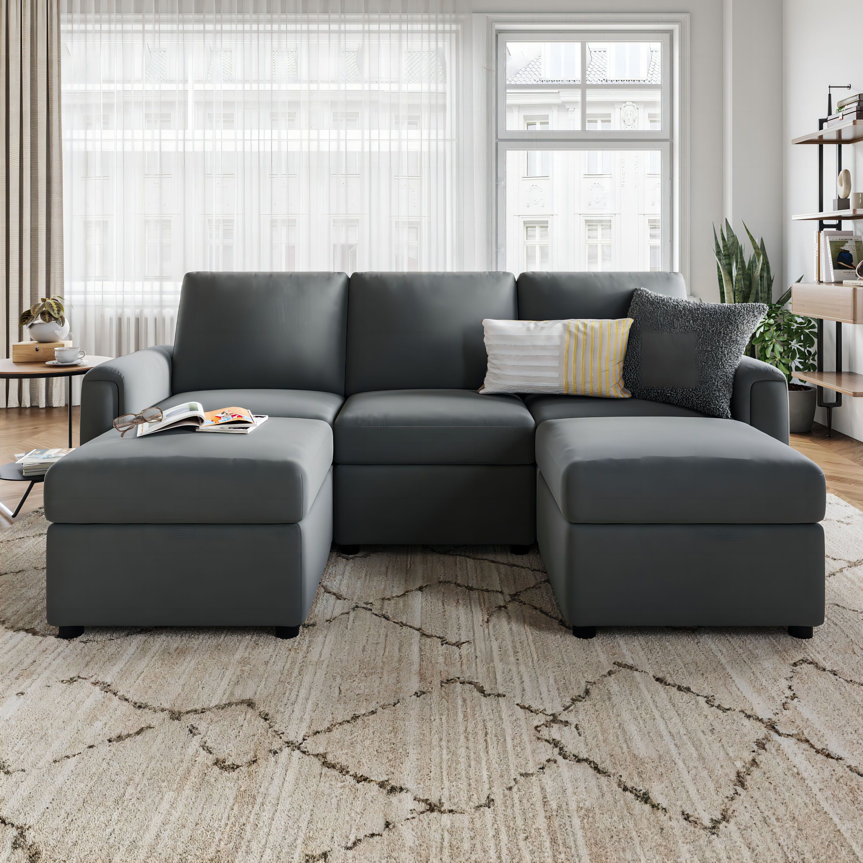 Linsy Home Modular Couches And Sofas Sectional With Storage Sectional Sofa  U Shaped Sectional Couch With Reversible Chaises, Dark Gray – Walmart Pertaining To Sectional Couches With Reversible Chaises (Gallery 9 of 20)