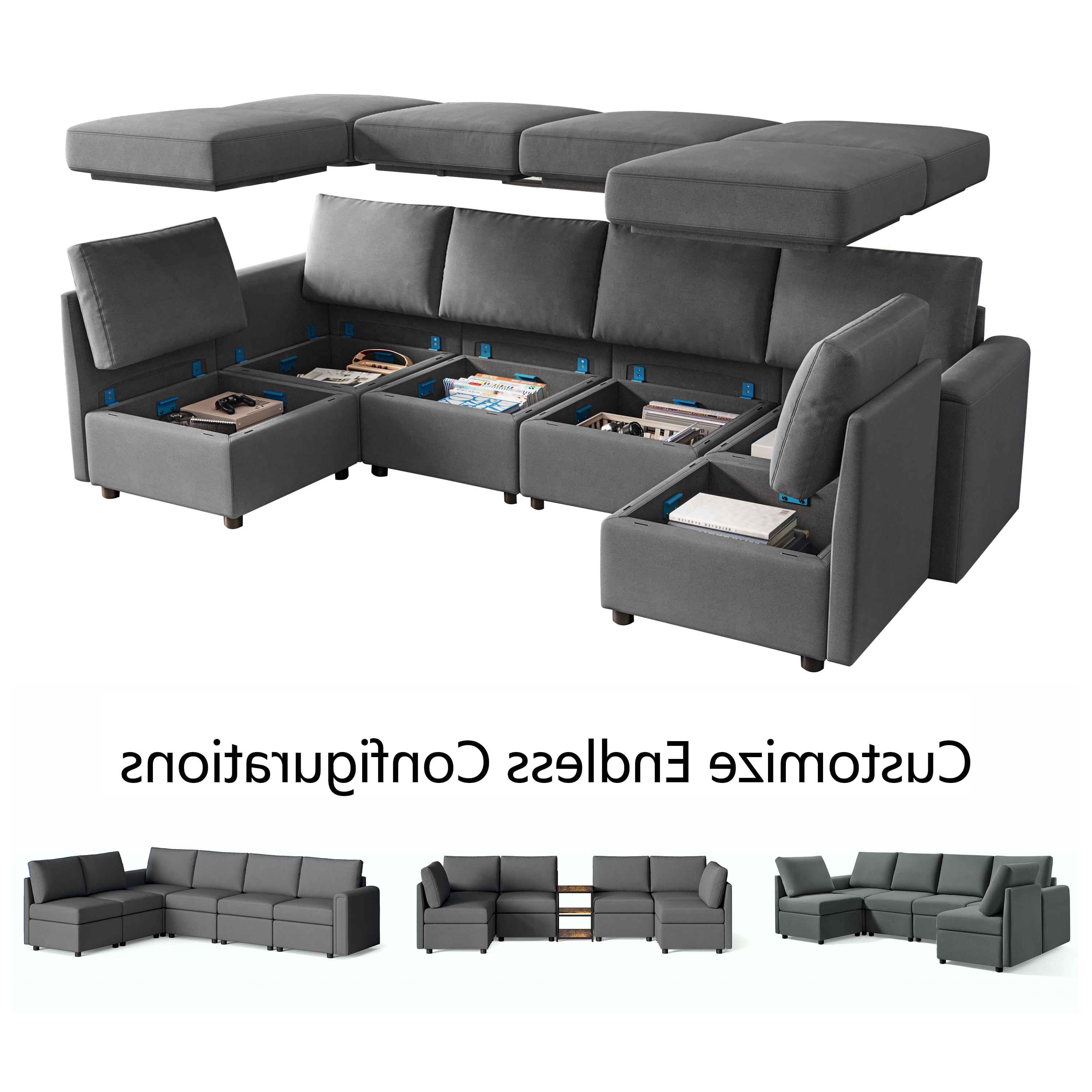 Linsy Home Modular Couches And Sofas Sectional With Storage Sectional Sofa  U Shaped Sectional Couch With Reversible Chaises, Dark Gray – Walmart With Sectional Sofa With Storage (Gallery 3 of 20)