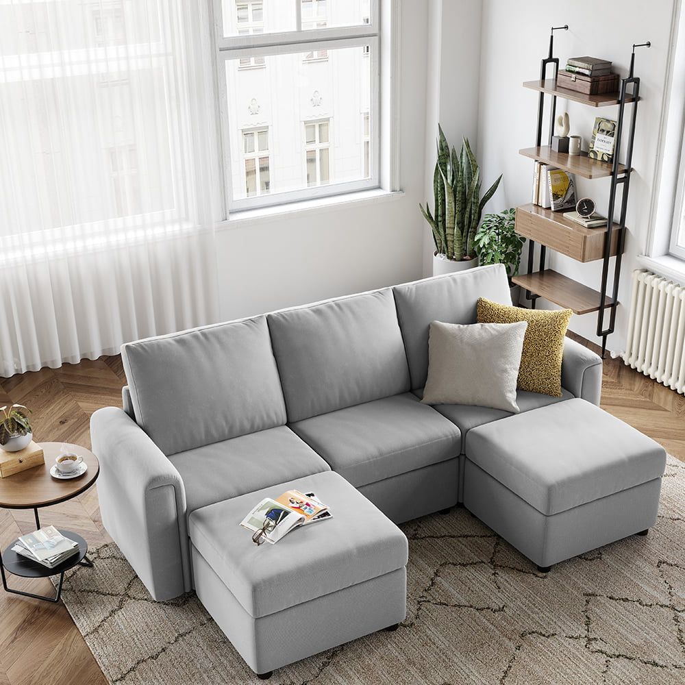 Linsy Home Modular Couches And Sofas Sectional With Storage Sectional Sofa  U Shaped Sectional Couch With Reversible Chaises, Light Gray – Walmart With Regard To Sectional Couches With Reversible Chaises (View 2 of 20)