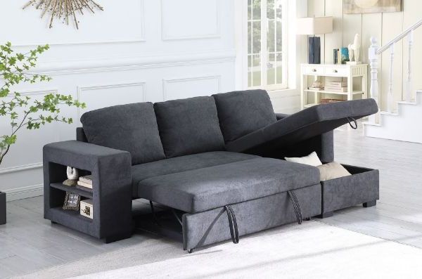 Lucena Reversible Sectional Sofa/sofabed With Storage (dark Grey) With Reversible Sectional Sofas (View 11 of 20)