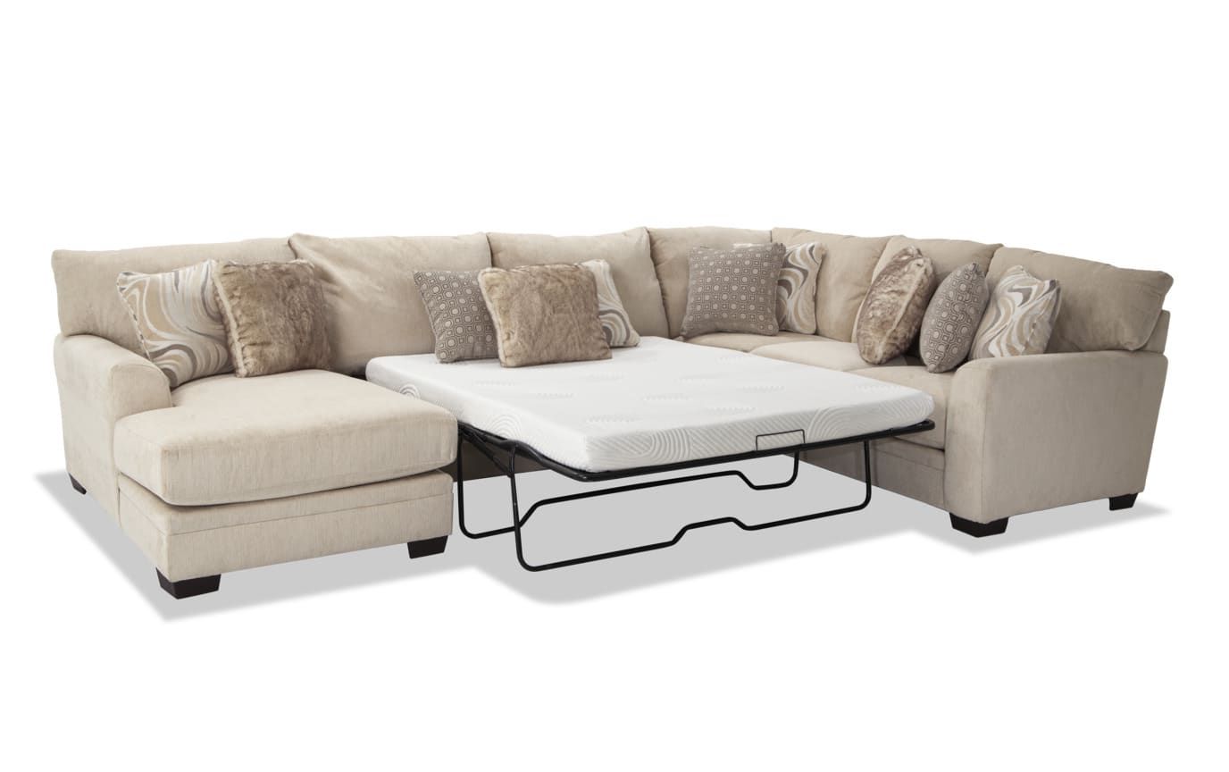 Luxe Cream 4 Piece Left Arm Facing Bob O Pedic Gel Queen Sleeper Sectional  With Chaise | Bob's Discount Furniture With Left Or Right Facing Sleeper Sectional Sofas (Gallery 5 of 20)