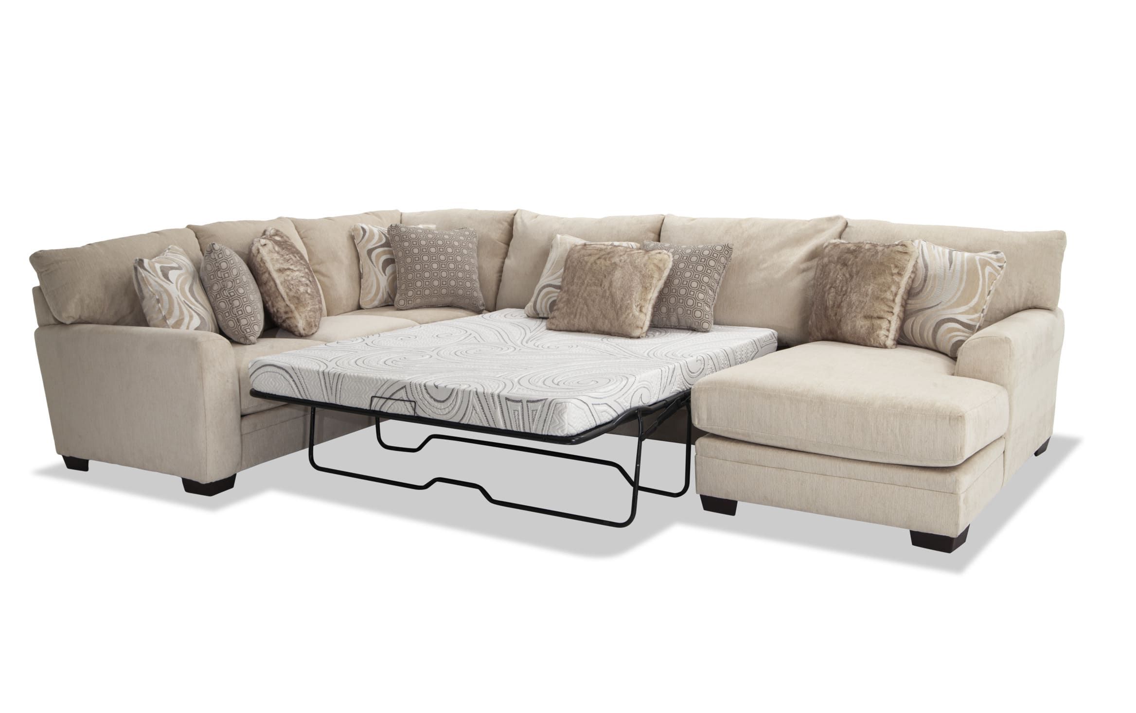 Luxe Cream 4 Piece Right Arm Facing Bob O Pedic Cooling Queen Sleeper  Sectional With Chaise | Bob's Discount Furniture Regarding Left Or Right Facing Sleeper Sectional Sofas (Gallery 4 of 20)