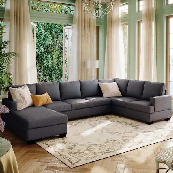 Magic Home 125.6 In. Large U Shape Grey Upholstered Sectional Sofa With  Wide Chaise Lounge Couch Cs Sg000174aaa – The Home Depot Throughout Upholstered Modular Couches With Storage (Gallery 15 of 20)