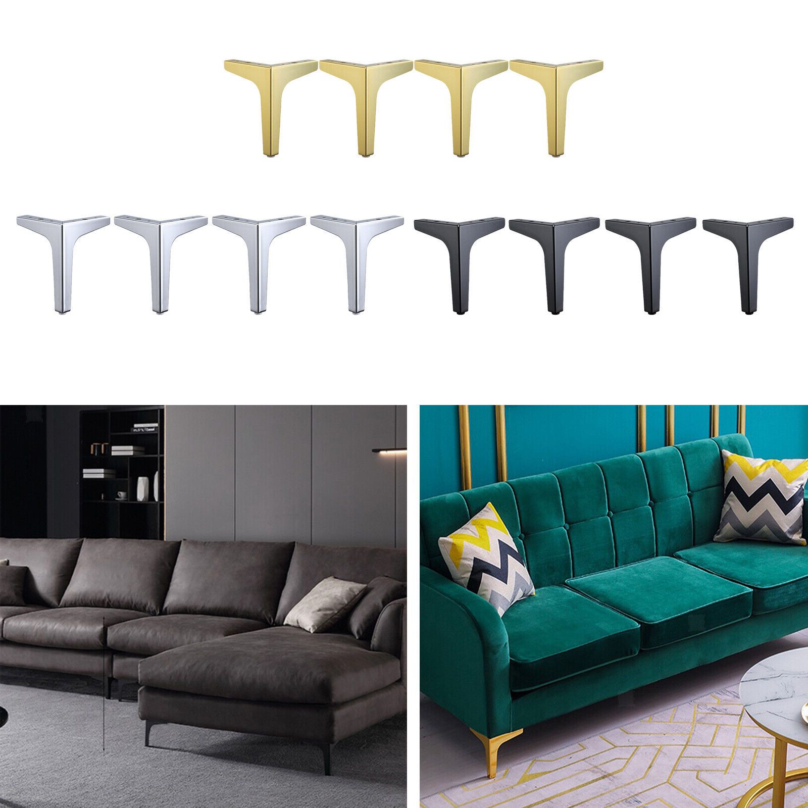 Metal Furniture Legs Sofa Loveseat Chair Sectional – Set Of 4 Black/gold/ Chrome | Ebay Regarding Chrome Metal Legs Sofas (Gallery 11 of 20)