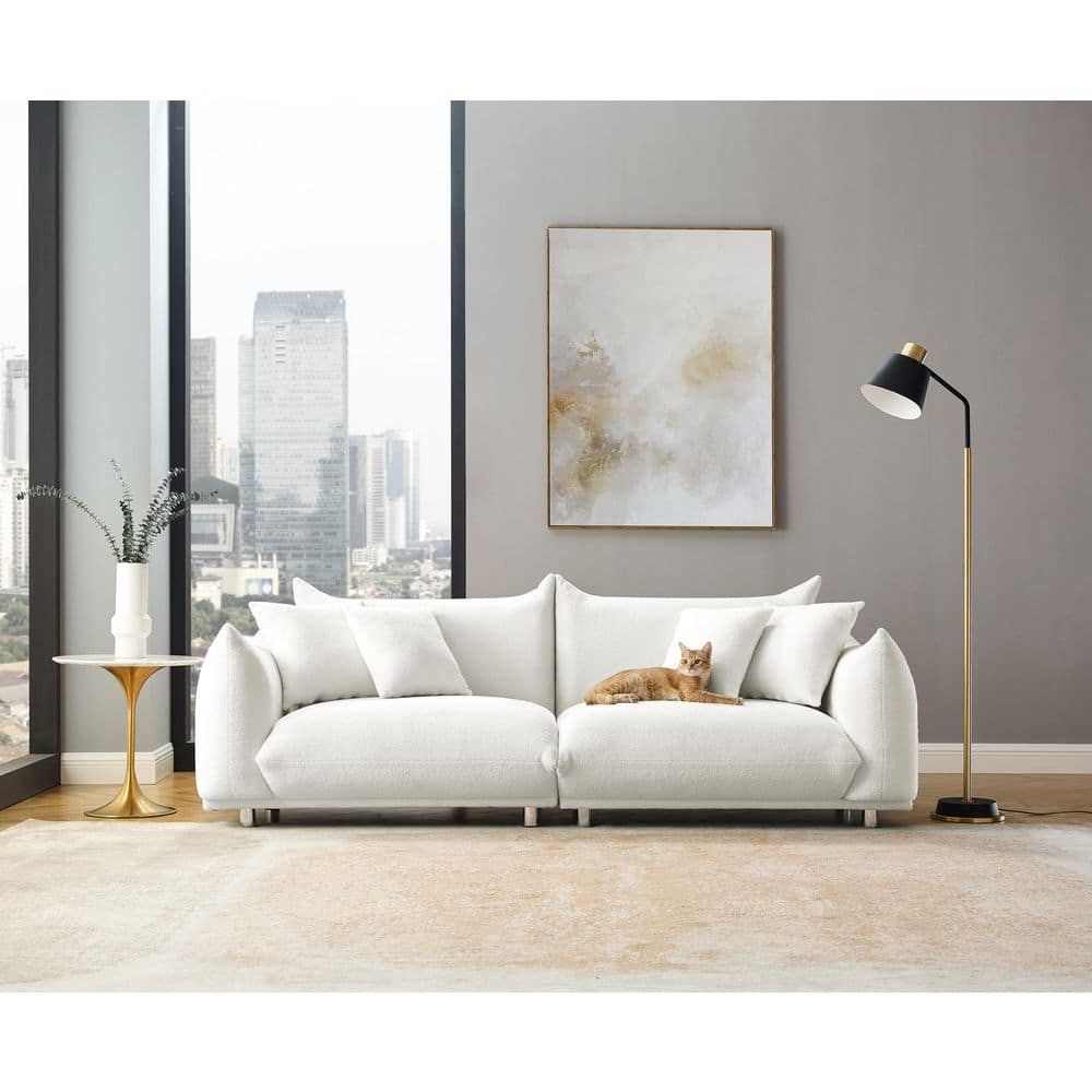 Minimore Chris 88.9 In. W Round Arm Sherpa Fabric Modern Design 3 Seat  Straight Sofa With Metal Chrome Legs In White Mm 0022wt – The Home Depot Inside Chrome Metal Legs Sofas (Gallery 6 of 20)