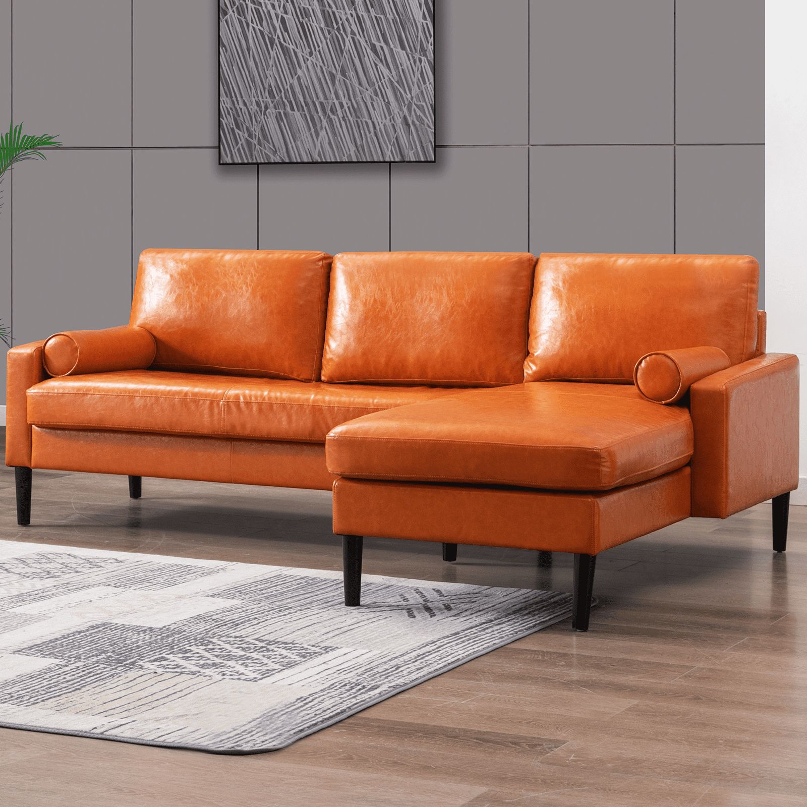 Mjkone Convertible Sectional Sofa Couch With Reversible Chaise, 3 Seat Faux  Leather L Shape Sofa Couches For Living Room, Mid Century Luxury Reversible  Sectional Sofa With 2 Cylindrical Pillows – Walmart Pertaining To 3 Seat Sofa Sectionals With Reversible Chaise (Gallery 15 of 20)