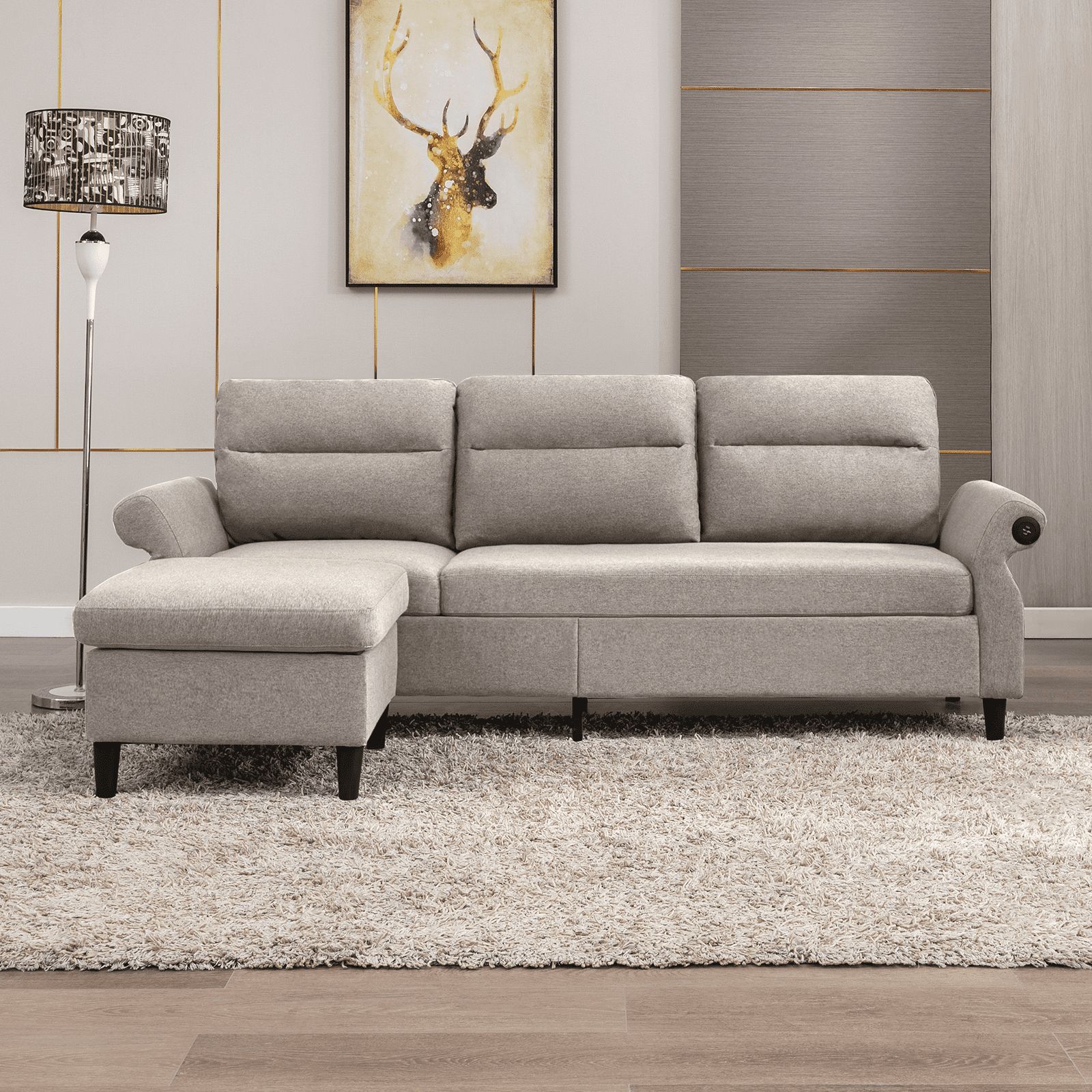 Mjkone Modern 88" W Convertible Sectional Sofa Couch With 2 Usb Ports And  Adjustable Armres,3 Seat L Shape Sofa Couch With,ottoman For Living  Room,apartment , Linen Fabric,light Grey – Walmart For 3 Seat L Shape Sofa Couches With 2 Usb Ports (Gallery 1 of 20)