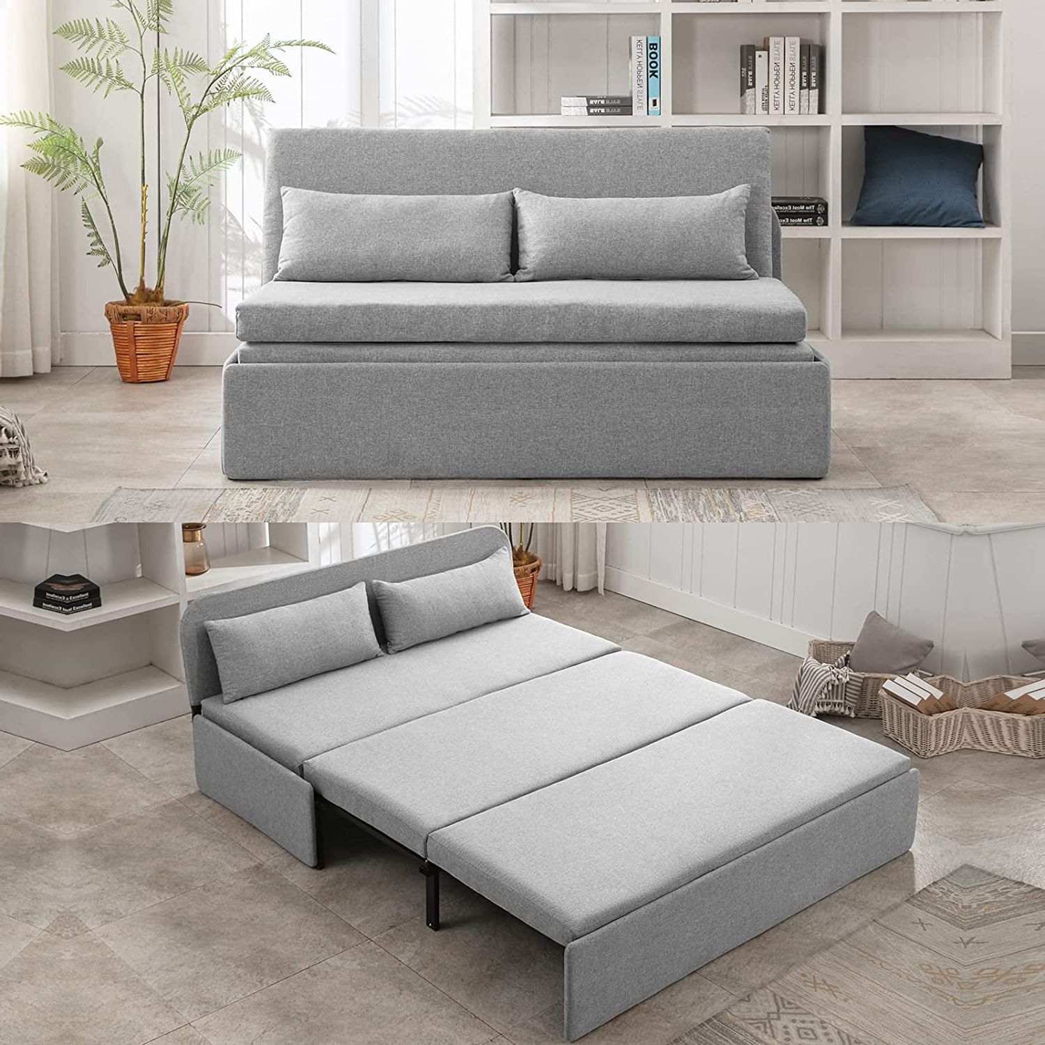Mjkone Twin Size Convertible Sofa Bed, Modern Pull Out Linen Sleeper Sofa  Couch, Revesible Couch Bed With Cushions&throw Pillows For Small  Place/apartment/living Room/office/studio(light Gray) – Walmart Intended For Pull Out Couch Beds (Gallery 6 of 20)