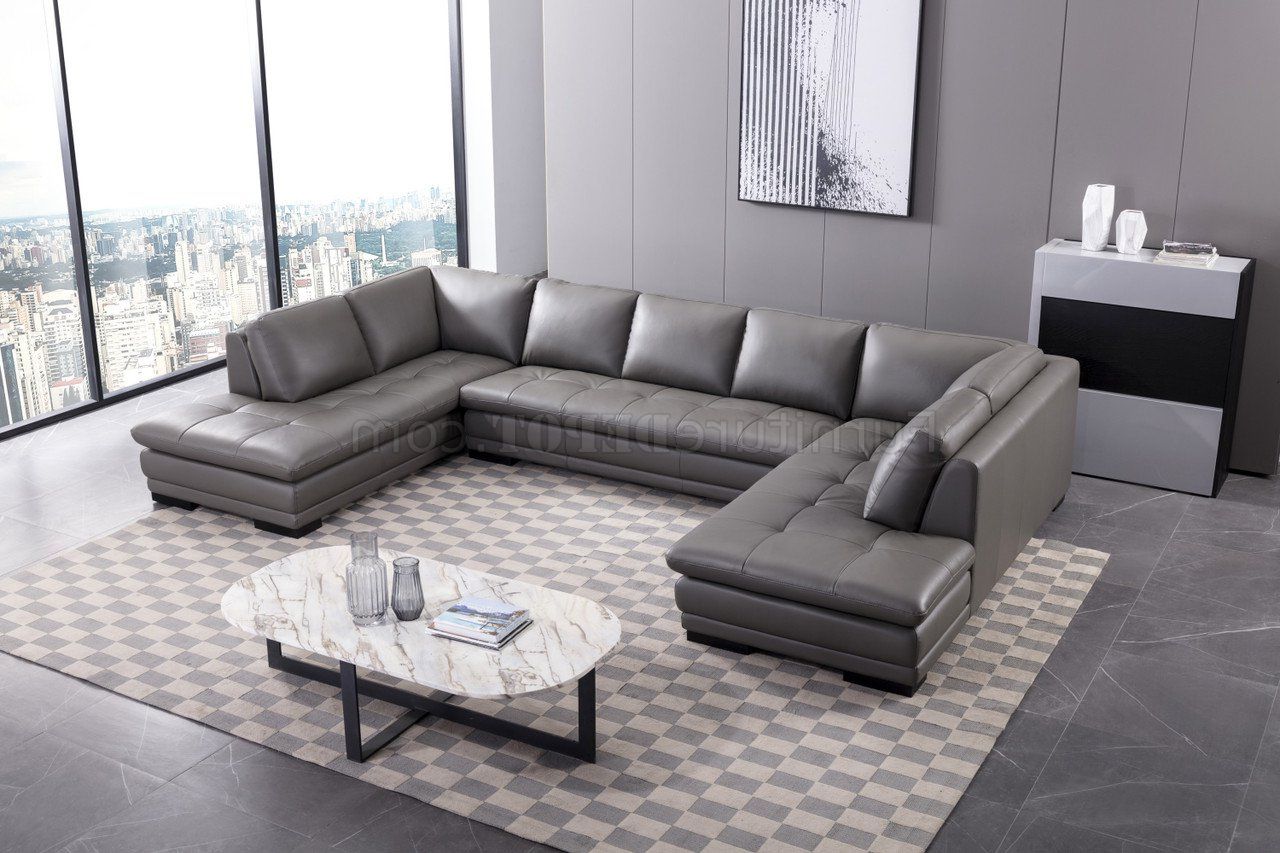 Ml157 U Shaped Sectional Sofa In Gray Leatherbeverly Hills With Regard To Sectional Sofa U Shaped (Gallery 13 of 20)
