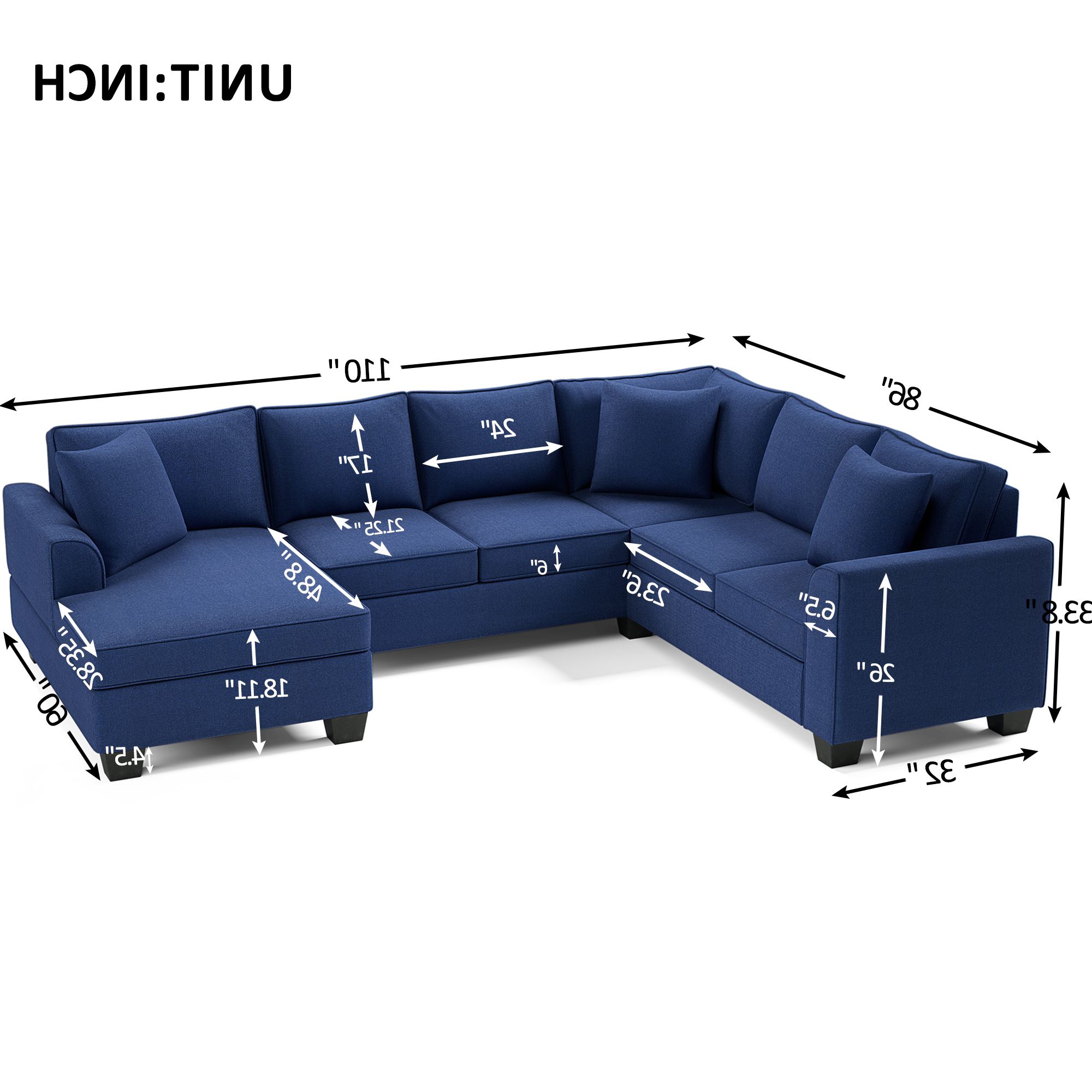 Modern 7 Seat Sectional Sofa, Polyester Sectional Sofas With 3 Pillows For  Living Room, 3 Colors – Walmart Pertaining To 7 Seater Sectional Couch With Ottoman And 3 Pillows (View 18 of 20)