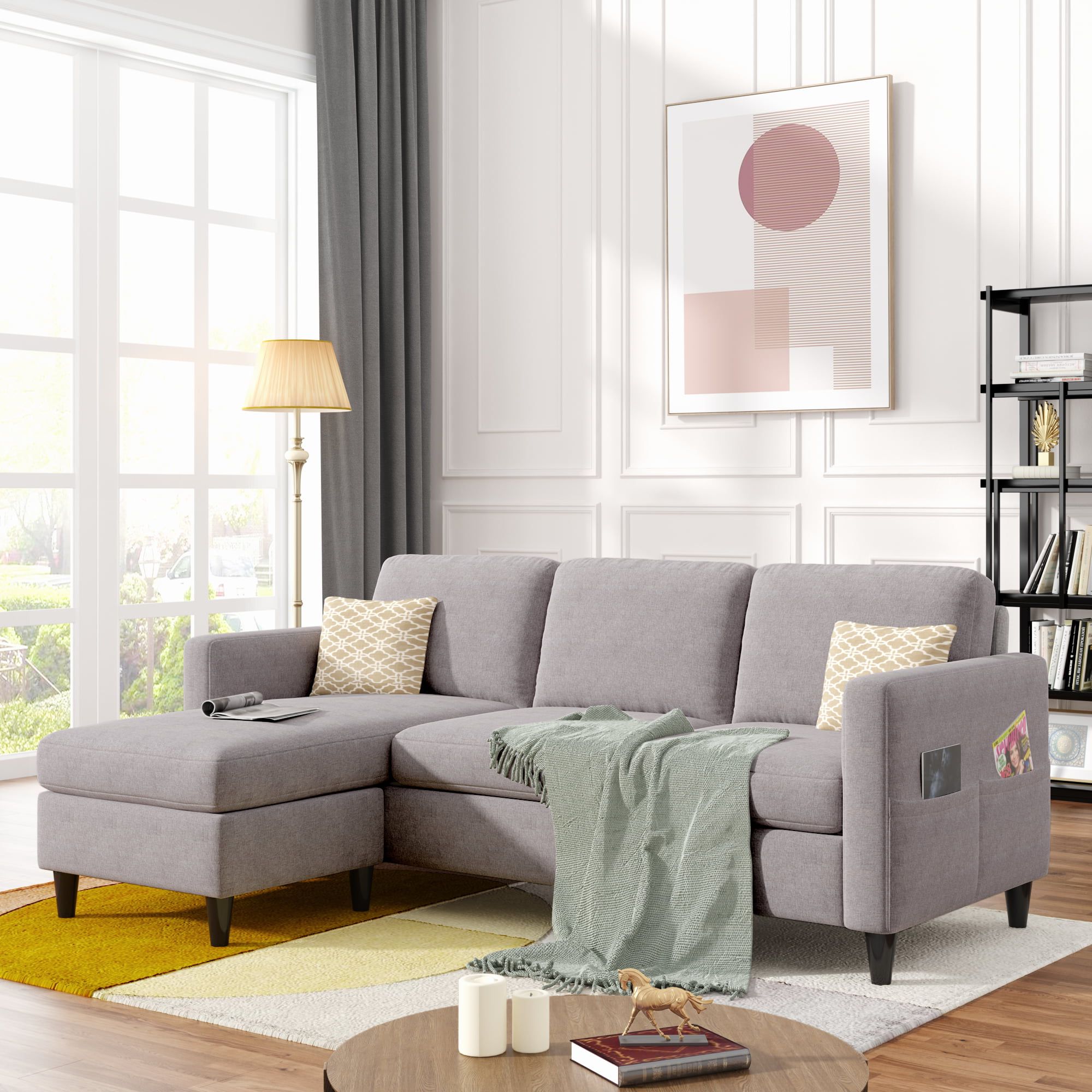 Modern L Shaped Sectional Sofa With Ottoman, Reversible Mid Century Couches  And Sofas With Side Pocket, 3 Seater Upholstered Couch For Small Space, Fabric  Sofa Set For Living Room, Q14174 – Walmart Within Modern L Shaped Fabric Upholstered Couches (View 11 of 20)