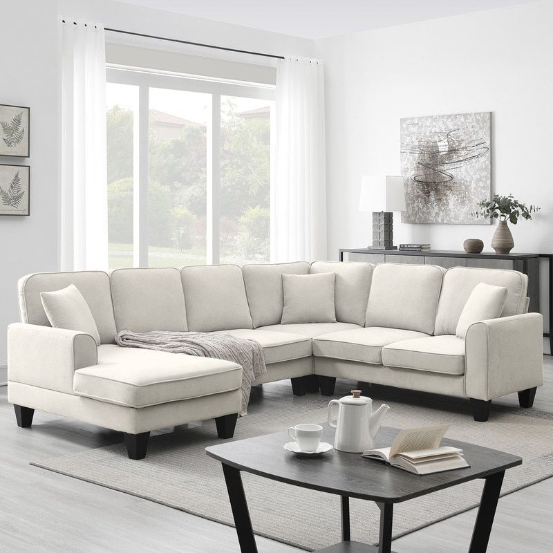 Modern U Shape Sectional Sofa, 7 Seat Fabric Sectional Sofa Set With  Movable Ottoman, Sectional Sofa Corner Couch With 3 Pillows – Overstock –  37884105 With 7 Seater Sectional Couch With Ottoman And 3 Pillows (Gallery 6 of 20)
