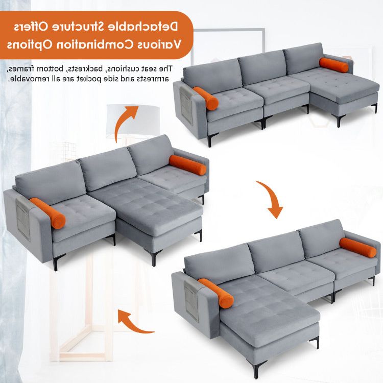 Modular L Shaped 3 Seat Sectional Sofa With Reversible Chaise And 2 Usb  Ports – Costway Throughout 3 Seat L Shape Sofa Couches With 2 Usb Ports (Gallery 11 of 20)