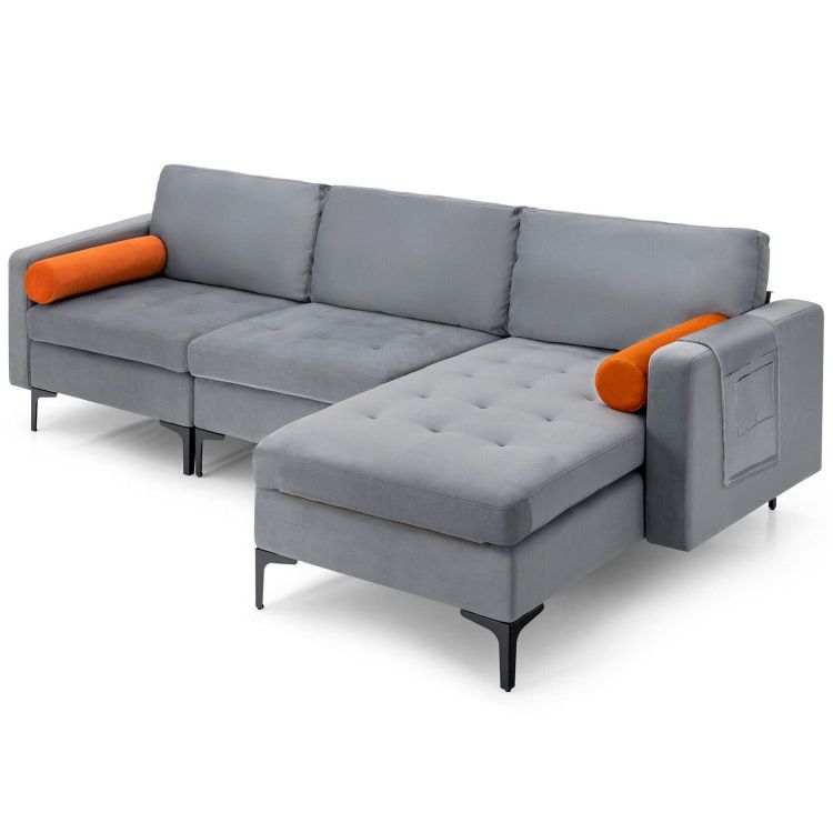 Modular L Shaped 3 Seat Sectional Sofa With Reversible Chaise And 2 Usb  Ports – Costway Throughout 3 Seat L Shape Sofa Couches With 2 Usb Ports (View 4 of 20)