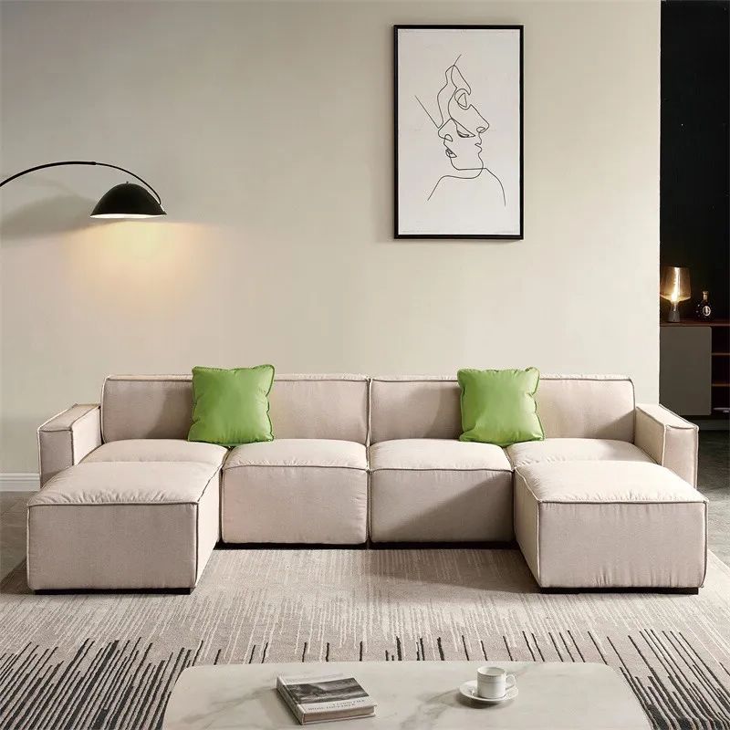 Modular Living Room Sectional Sofa Set Couch 6 Seat U Shape Chaise Ottoman  Beige | Ebay Pertaining To U Shaped Modular Sectional Sofas (View 14 of 20)
