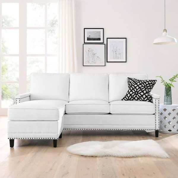 Modway Ashton 80.5 In. Wide Upholstered Fabric Modern L Shaped Sectional  Sofa In White Eei 4994 Whi – The Home Depot Intended For Modern L Shaped Fabric Upholstered Couches (Gallery 8 of 20)