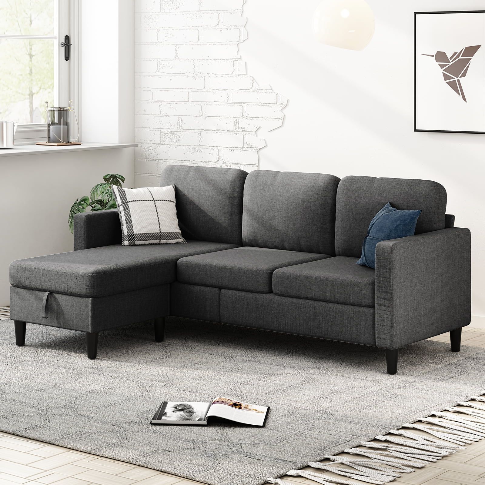 Muzz Sectional Sofa With Movable Ottoman, Free Combination Sectional Couch,  Small L Shaped Sectional Sofa With Storage Ottoman, Modern Linen Fabric Sofa  Set For Living Room (dark Grey) – Walmart For Modern Linen Fabric L Shaped Couches (View 4 of 20)