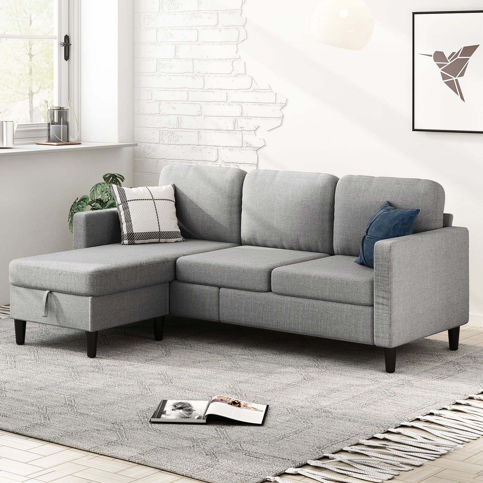 Muzz Sectional Sofa With Movable Ottoman, Free Combination Sectional Couch,  Small L Shaped Sectional Sofa With Storage Ottoman, Modern Linen Fabric  Sofa Set For Living Room (light Grey) – Walmart Inside Modern Linen Fabric Sofa Sets (View 3 of 20)