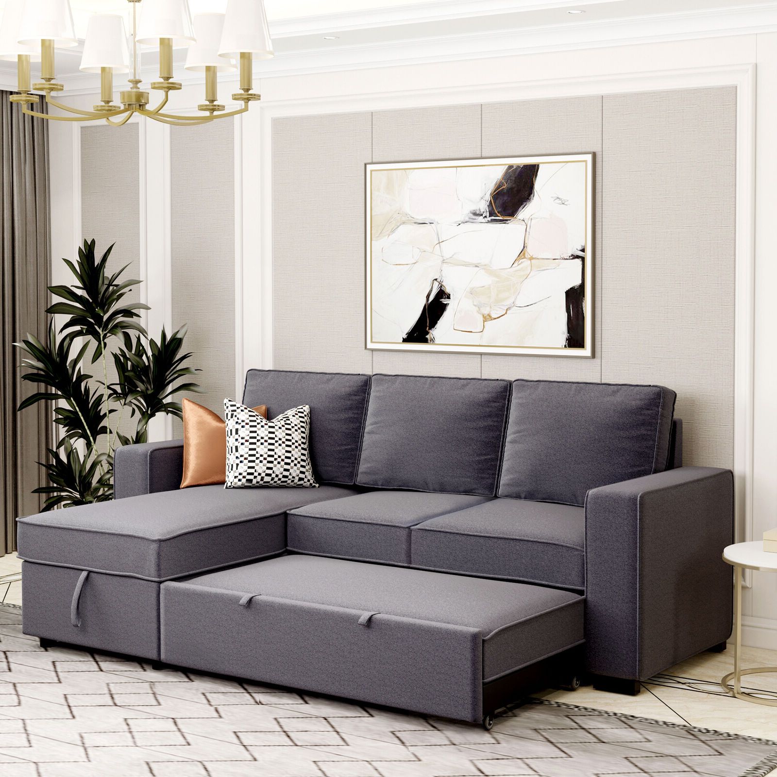 New Sectional Storage Sofa Bed 91" Reversible Pull Out Sleeper W/  Storage Chaise | Ebay Pertaining To Reversible Pull Out Sofa Couches (View 9 of 20)