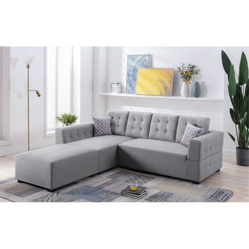 Ordell Light Gray Fabric Sectional Sofa W/ Right Facing Chaise Ottoman &  Pillows | Homesquare Regarding Sofa Beds With Right Chaise And Pillows (Gallery 13 of 20)