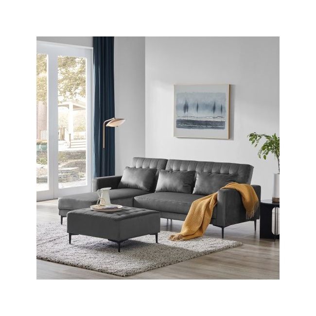 Orisfur. Sectional Couch With Three Pillows, L Shape Upholstered Sofa Bed  With Modern Elegant Microsuede Fabric For Living Room – Livingkit.co Throughout Modern L Shaped Fabric Upholstered Couches (Gallery 17 of 20)