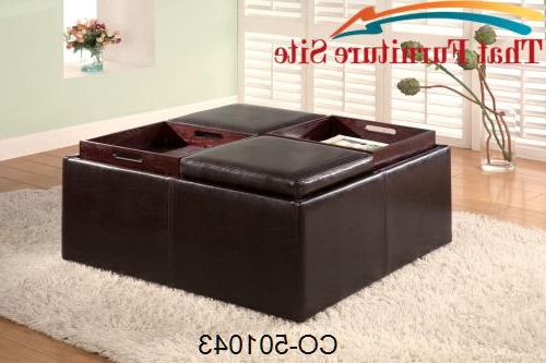 Ottomans Contemporary Square Faux Leather Storage Ottoman With Tray To For Sofa Set With Storage Tray Ottoman (Gallery 15 of 20)