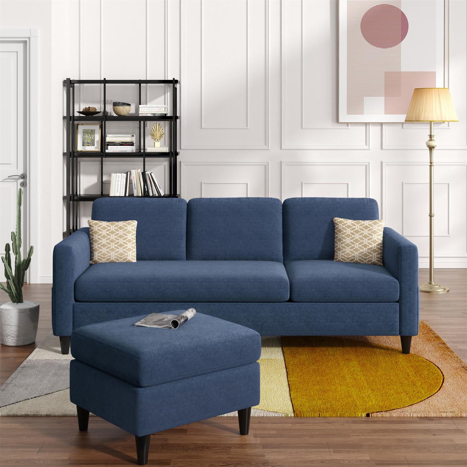 Reversible Sectional Sofa With Ottoman, Linen Fabric Upholstered L Shape 3 Seater  Couch Sofa Bed With Handy Side Pocket And Armrest For Living Room, Bedroom,  Blue – Walmart Within 3 Seat Sofa Sectionals With Reversible Chaise (View 7 of 20)