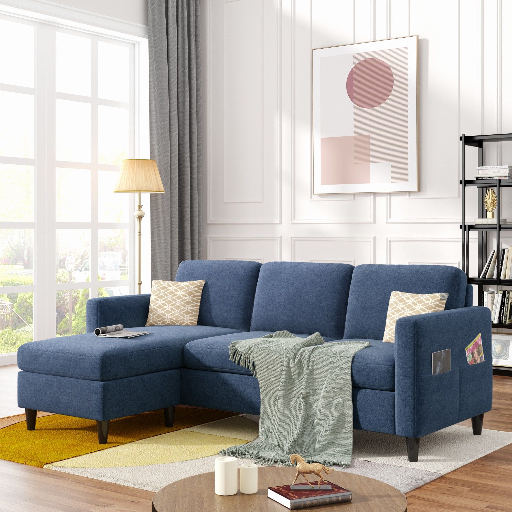 Reversible Sectional Sofa,l Shape 3 Seater Couch With Storage,blue –  Overstock – 37563704 Intended For 3 Seat Sofa Sectionals With Reversible Chaise (View 3 of 20)