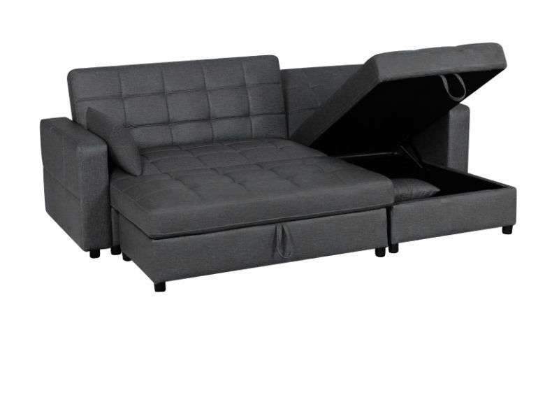 Reversible Sofa Bed With Storage Chaise And Ottoman – Prahran 3 Seater  Fabric Throughout Sofas With Storage Ottoman (View 15 of 20)