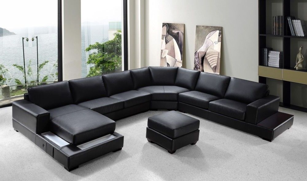 Ritz Modern Black Leather U Shaped Sectional Sofa Pertaining To Sectional Sofa U Shaped (View 12 of 20)
