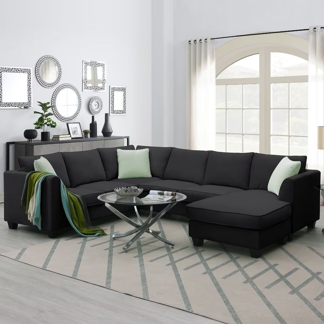 Sectional Sofa Couches,l Shaped 7 Seats Modular Sectional Sofa With Ottoman  And 3 Pillows,corner Sofa Couch Set For Living Room Office,black –  Walmart Throughout 7 Seater Sectional Couch With Ottoman And 3 Pillows (Gallery 3 of 20)