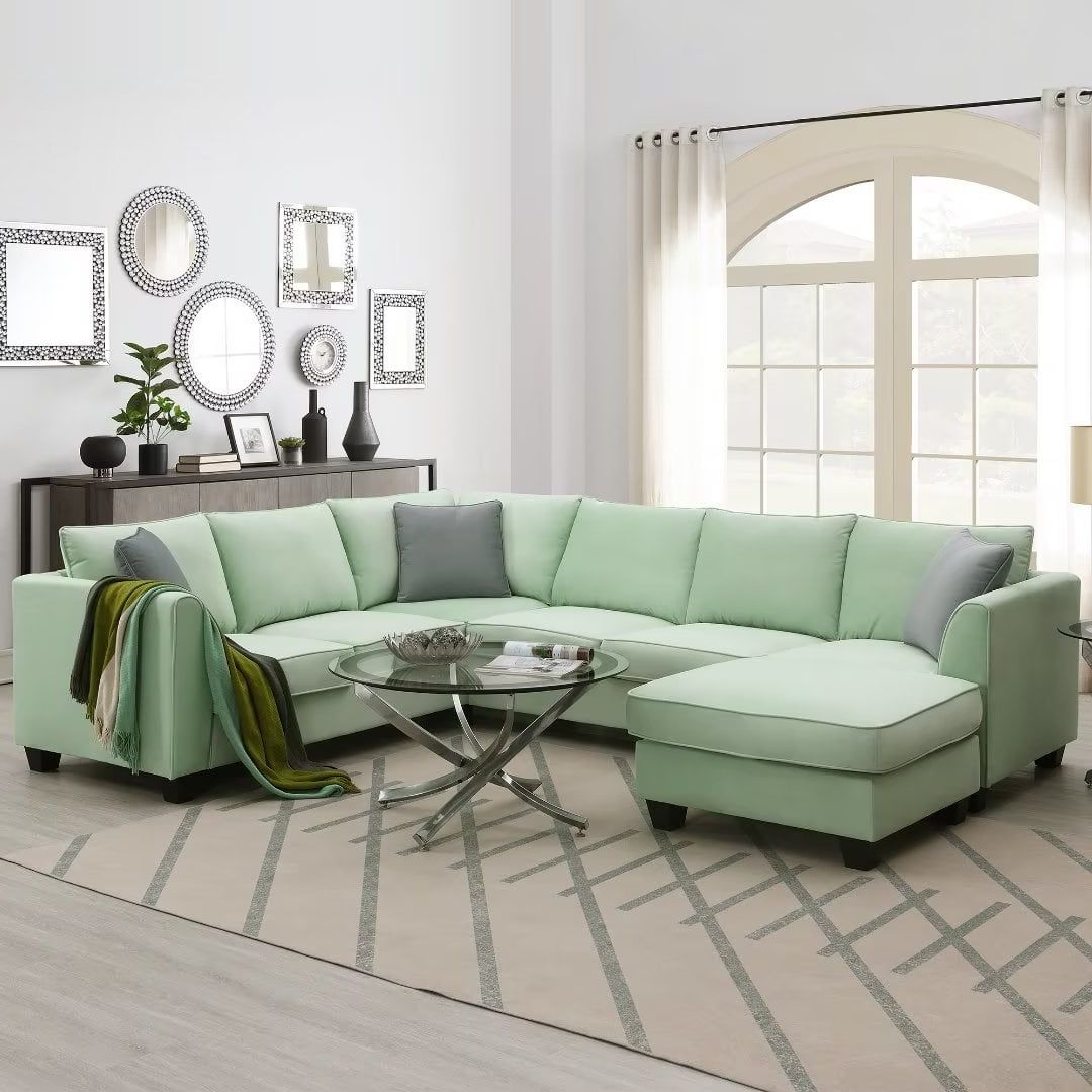 Sectional Sofa Couches,l Shaped 7 Seats Modular Sectional Sofa With Ottoman  And 3 Pillows,corner Sofa Couch Set For Living Room Office,green –  Walmart With 7 Seater Sectional Couch With Ottoman And 3 Pillows (Gallery 4 of 20)