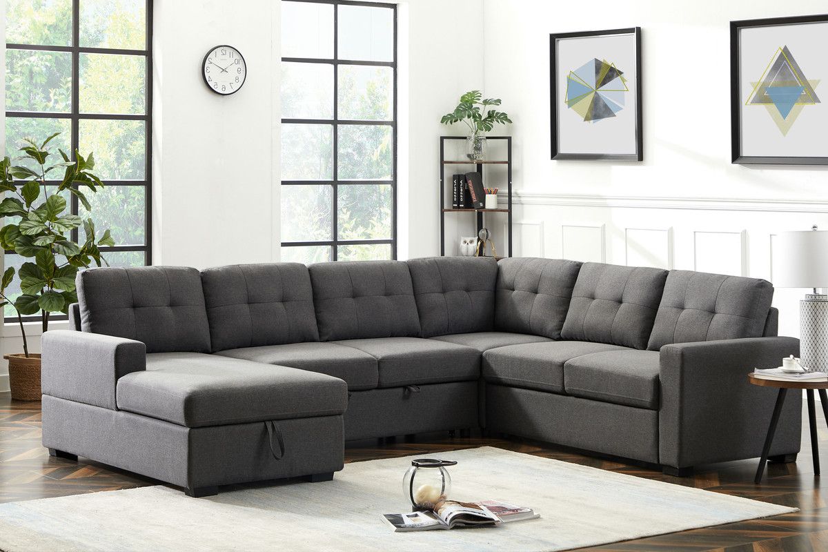 Selene Dark Gray Linen Fabric Sleeper Sectional Sofa With Storage Chaise –  1stopbedrooms For Sectional Sofa With Storage (View 7 of 20)