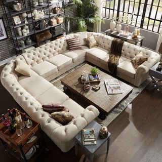 Signal Hills Knightsbridge Tufted Scroll Arm Chesterfield 11 Seat U Shaped  Sectional | Overstock Sh… | Livingroom Layout, Family Room Design,  Luxury Living Room Inside Sectional Sofa U Shaped (Gallery 15 of 20)