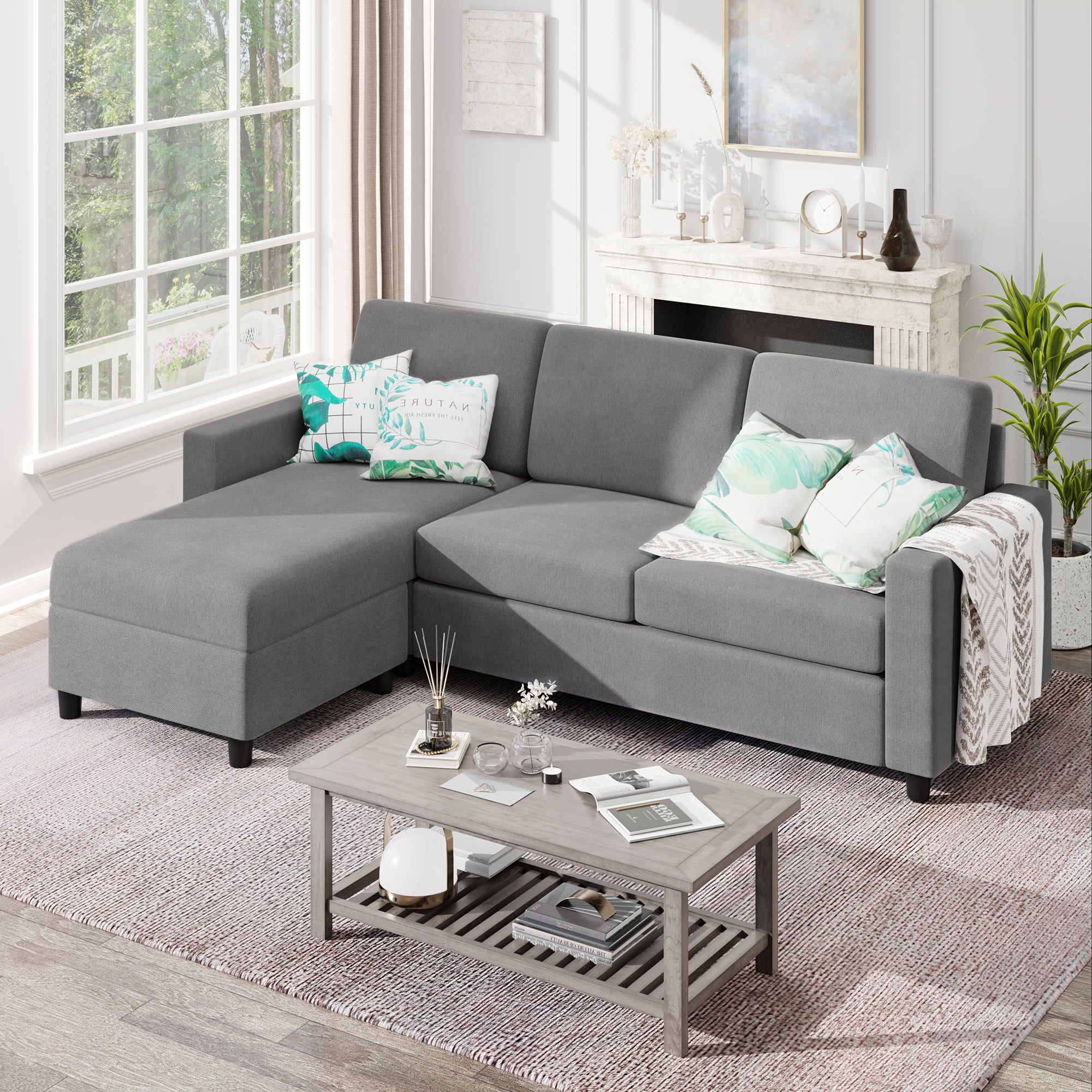 Sobaniilo Convertible Sectional Sofa Couch, Modern Linen Fabric L Shaped  3 Seat Sofa Sectional With Reversible Chaise For Small Space (black) –  Walmart Pertaining To Modern Linen Fabric L Shaped Couches (Gallery 1 of 20)