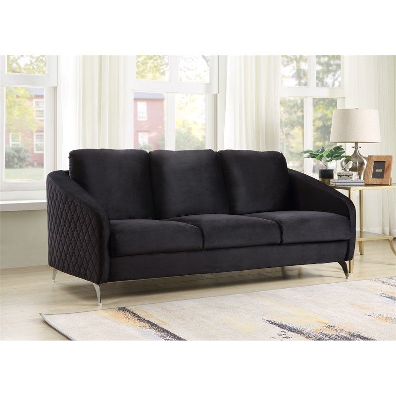Sofia Black Velvet Elegant Modern Chic Sofa Couch With Chrome Metal Legs |  Homesquare Throughout Chrome Metal Legs Sofas (View 15 of 20)