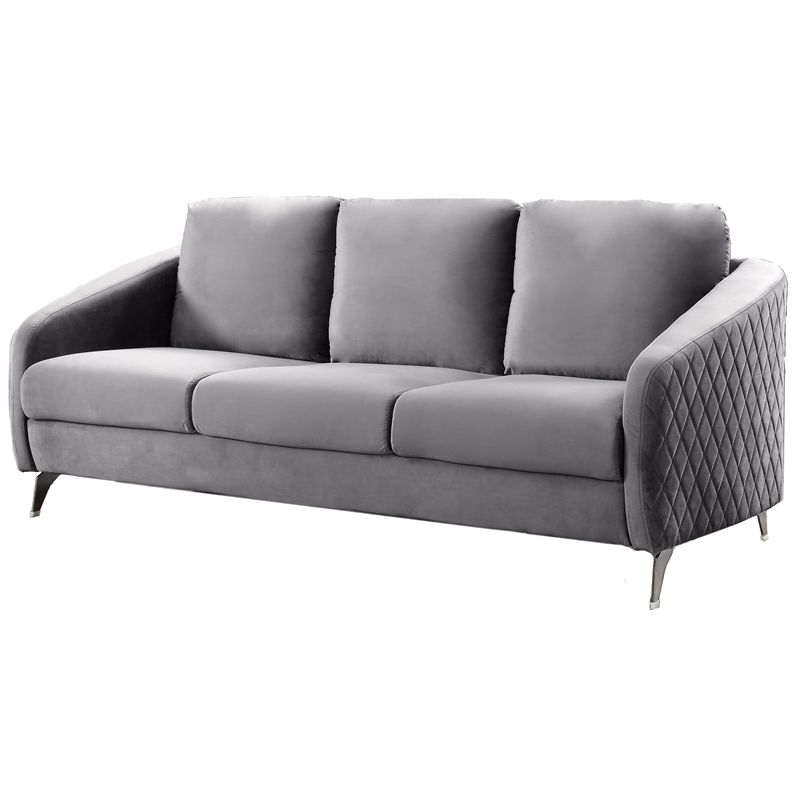Sofia Gray Velvet Elegant Modern Chic Sofa Couch With Chrome Metal Legs |  Bushfurniturecollection Inside Chrome Metal Legs Sofas (Gallery 4 of 20)