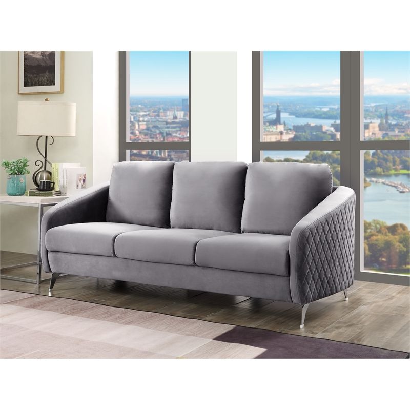 Sofia Gray Velvet Elegant Modern Chic Sofa Couch With Chrome Metal Legs |  Bushfurniturecollection With Chrome Metal Legs Sofas (Gallery 8 of 20)