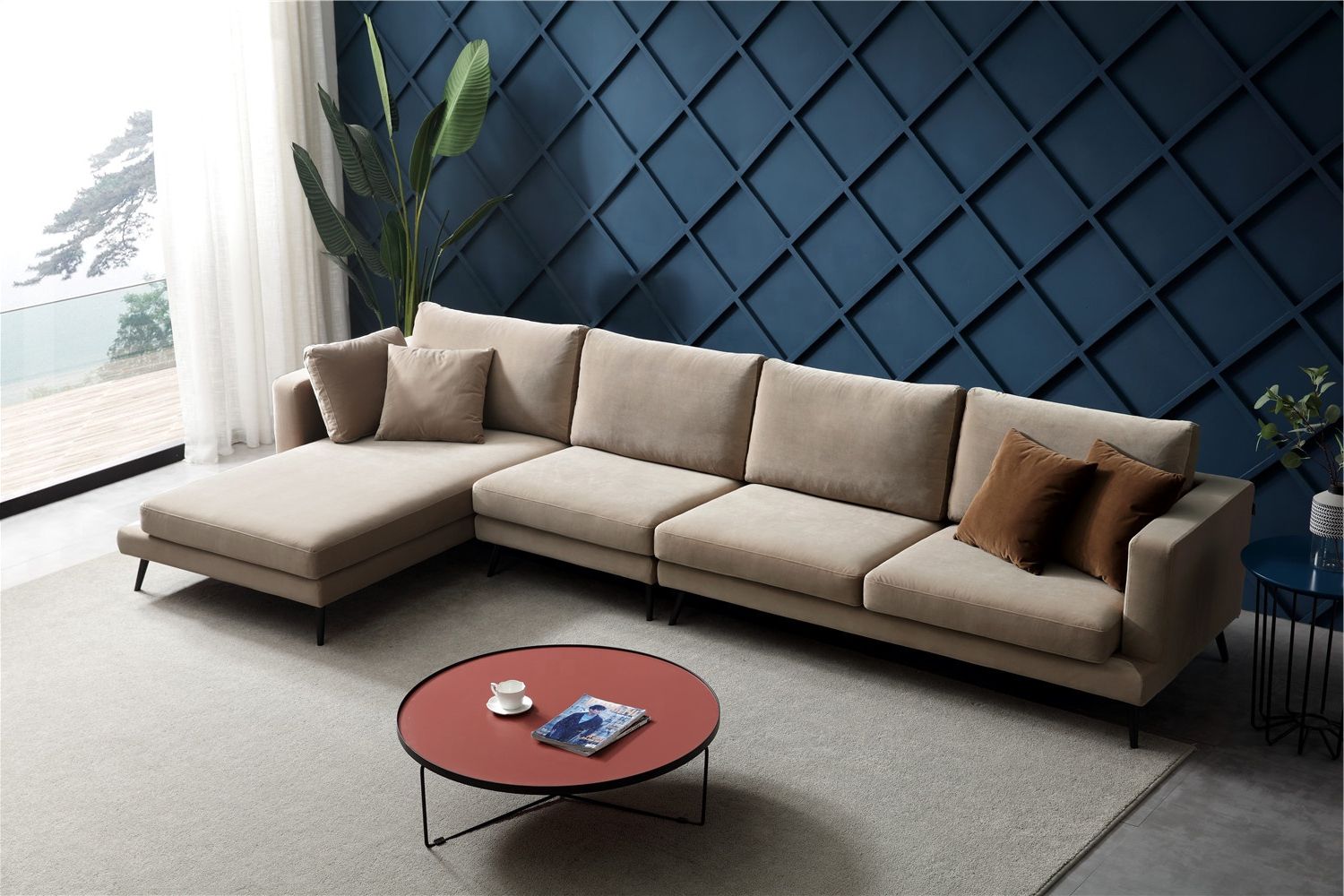 Source Dark Beige Custom Upholstered Modern 4 Seater L Shaped Sectional Fabric  Sofa On M (View 13 of 20)