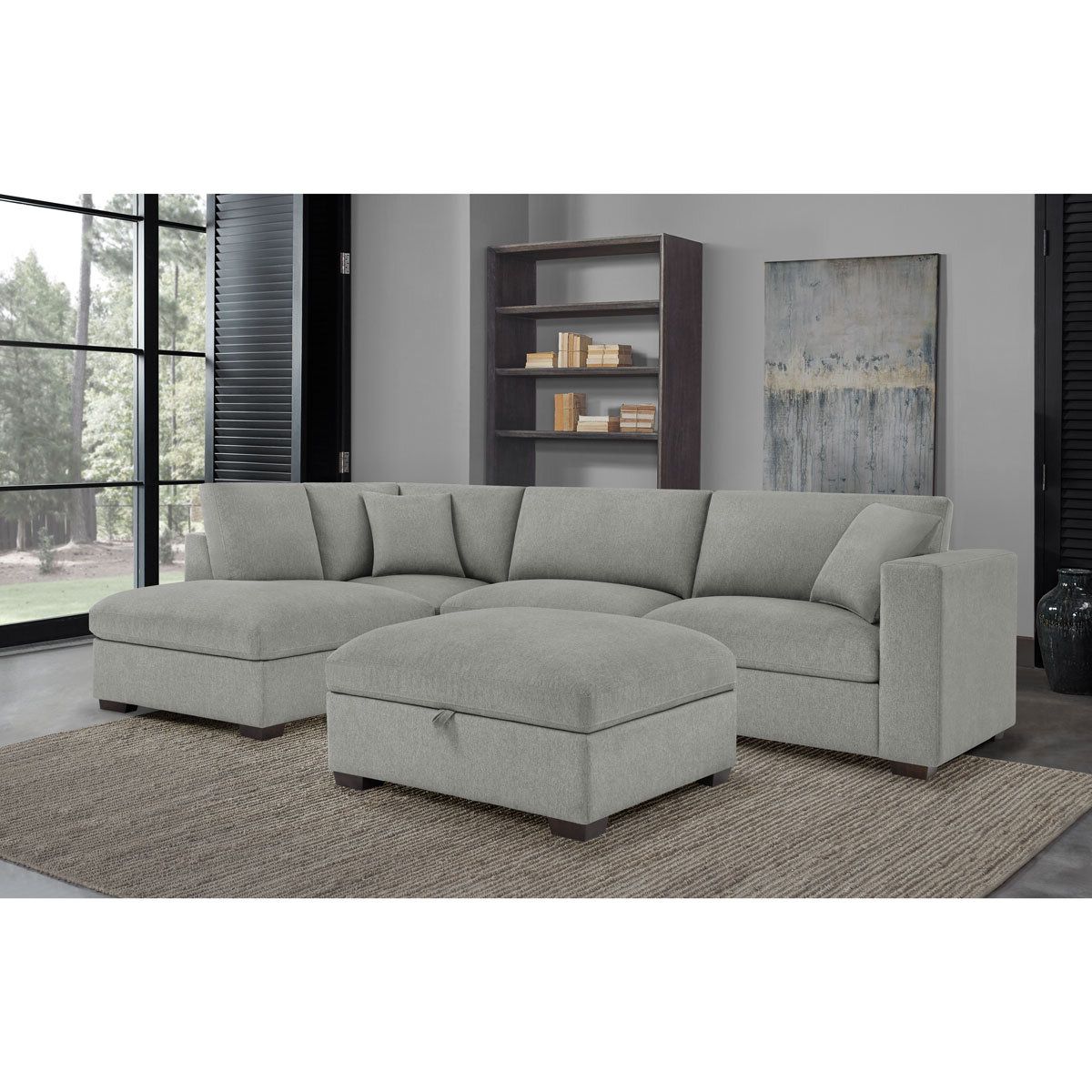 Thomasville Holmes Grey Fabric 3 Piece Sectional Sofa With Storage Ottoman In Sofas With Storage Ottoman (Gallery 17 of 20)