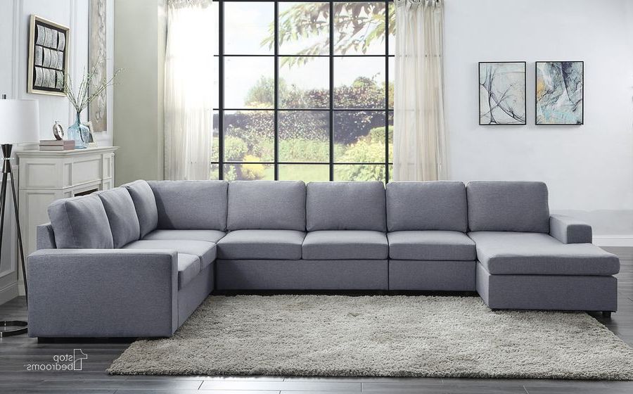 Tifton Light Gray Linen 7 Seat Reversible Modular Sectional Sofa Chaise –  1stopbedrooms Inside Sectional Couches With Reversible Chaises (Gallery 12 of 20)