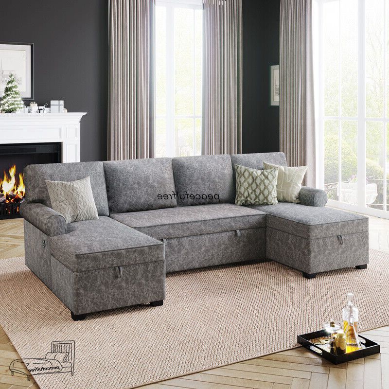 U Shaped Sectional Sofa Set Reversible Storage Chaise Pull Out Sleeper Bed  Couch | Ebay Throughout U Shaped Sectional Sofa With Pull Out Bed (View 10 of 20)