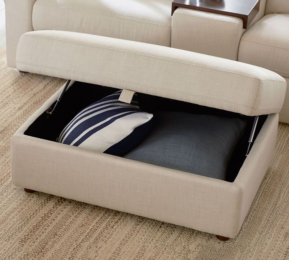 Ultra Lounge Upholstered Sectional Storage Ottoman | Pottery Barn With Regard To Sectional Sofas With Ottomans And Tufted Back Cushion (View 15 of 20)