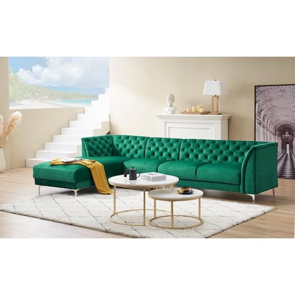 Urtr 28 In. W Flared Arm Sofa Fabric Upholstery Chesterfield Modern Style L  Shaped Sofa 4 Seat Sofa Classic In Green Wyx 188v – The Home Depot In Modern L Shaped Fabric Upholstered Couches (Gallery 14 of 20)