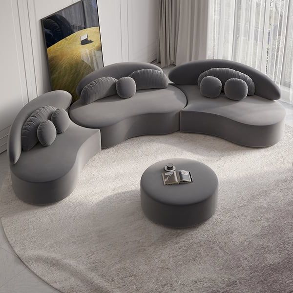 Velvet Sectional Sofa Set With Ottoman Modern 7 Seat Curved Floor Sofa In  Deep Grey Homary For 7 Seater Sectional Couch With Ottoman And 3 Pillows (View 13 of 20)